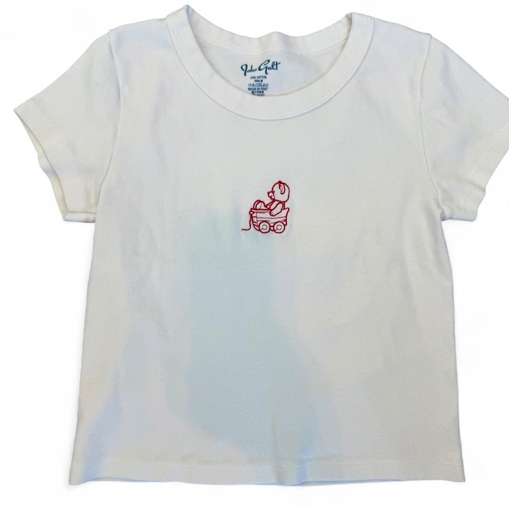 John Galt Embroidered Red Bear Baby Tee